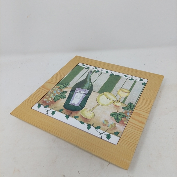 Chardonnay Wine Green Brown Framed Trivet Tile Wall Hanging Kitchen Decor - Picture 4 of 8